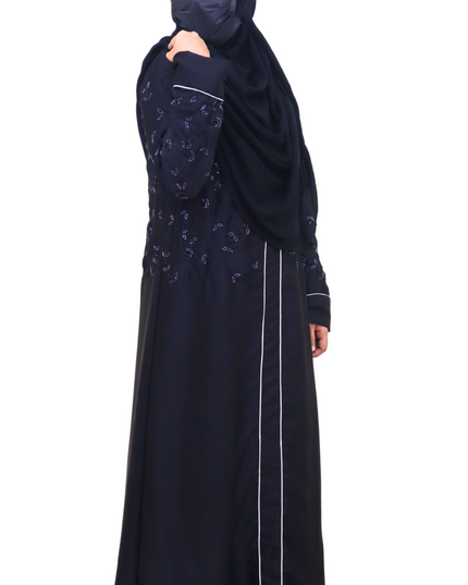 Black Kudi Pattern Heavy Bead Embroidered Front Closed Abaya – Using Imported Korean Nida