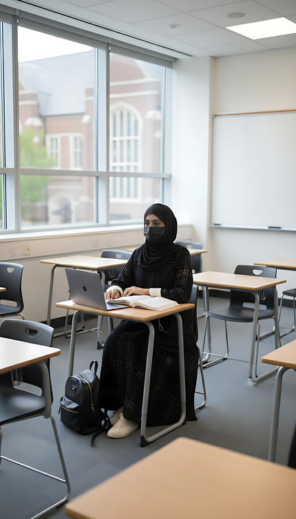 Black A-Line Abaya with Thread Work & Contrast Peach Sleeves