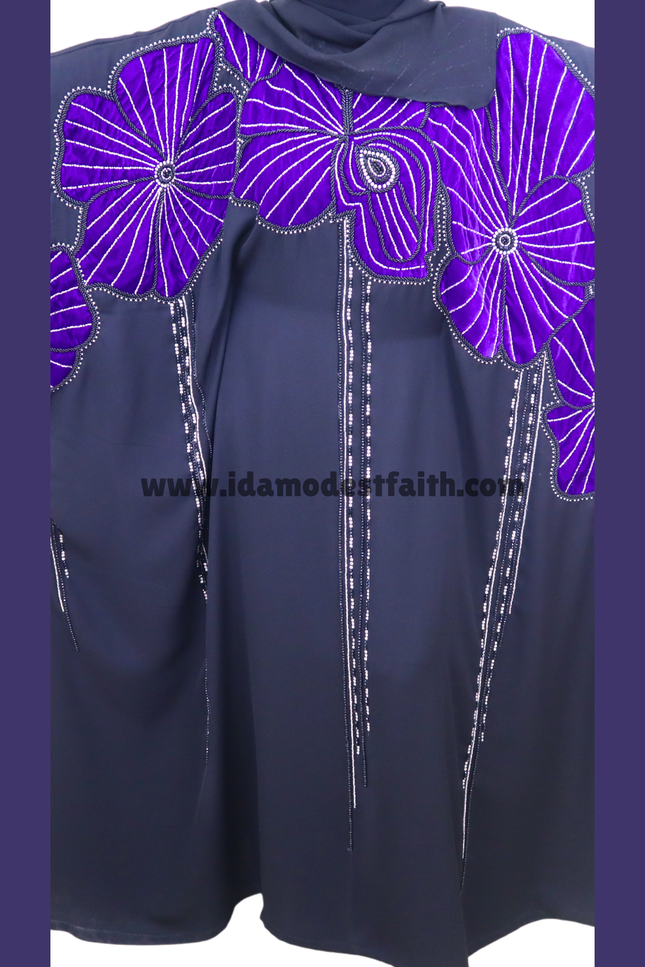 New Designer Farasha Abaya With Velvet flower Design unique handwork using Imported korean Nida fabric