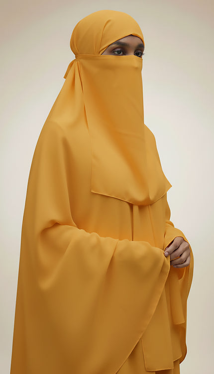 Hijab with Nose Piece – Mustard Yellow | Pre-Stitched Chiffon Hijab