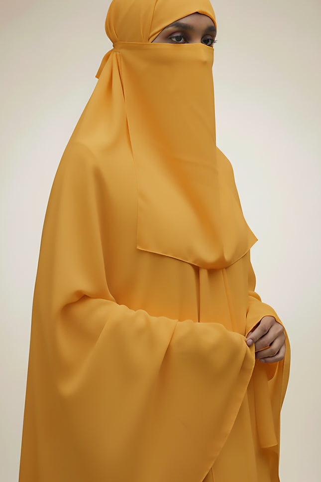 Hijab with Nose Piece – Mustard Yellow | Pre-Stitched Chiffon Hijab