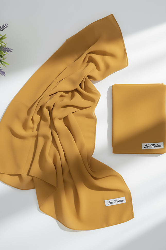 Mustard Yellow Plain Hijab -  Wool Soft Korean Chiffon Fabric