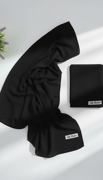 Black Plain Hijab - Wool Soft Korean Chiffon Fabric