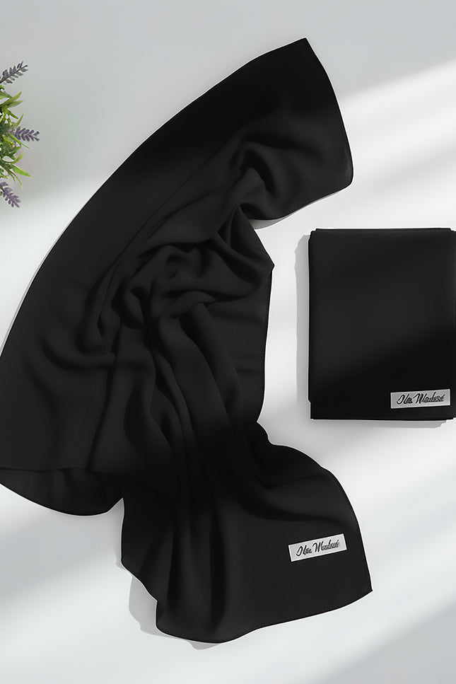 Black Plain Hijab - Wool Soft Korean Chiffon Fabric