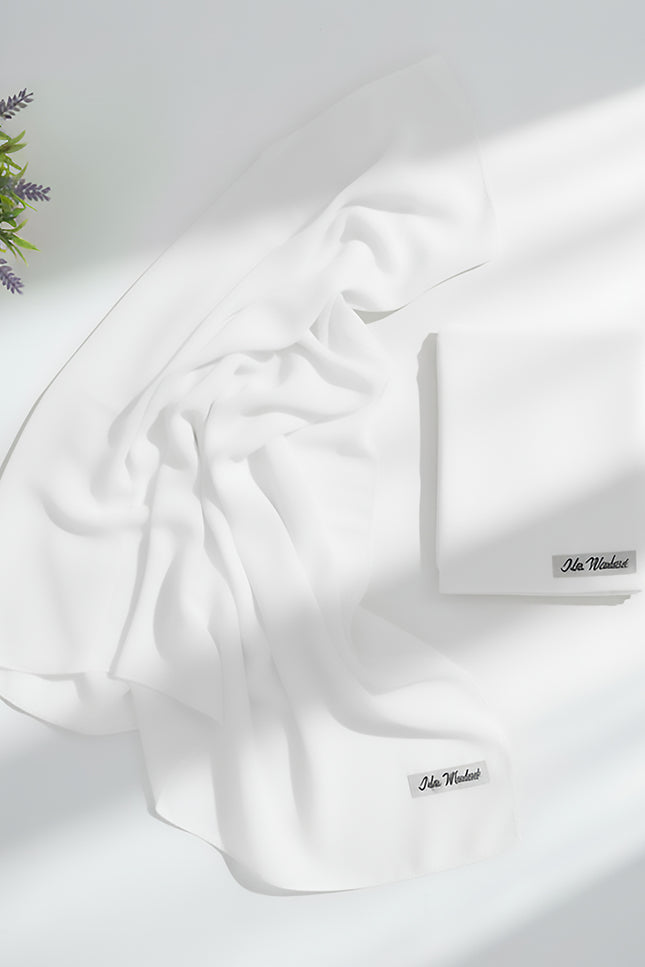 White Plain Hijab - Wool Soft Korean Chiffon Fabric