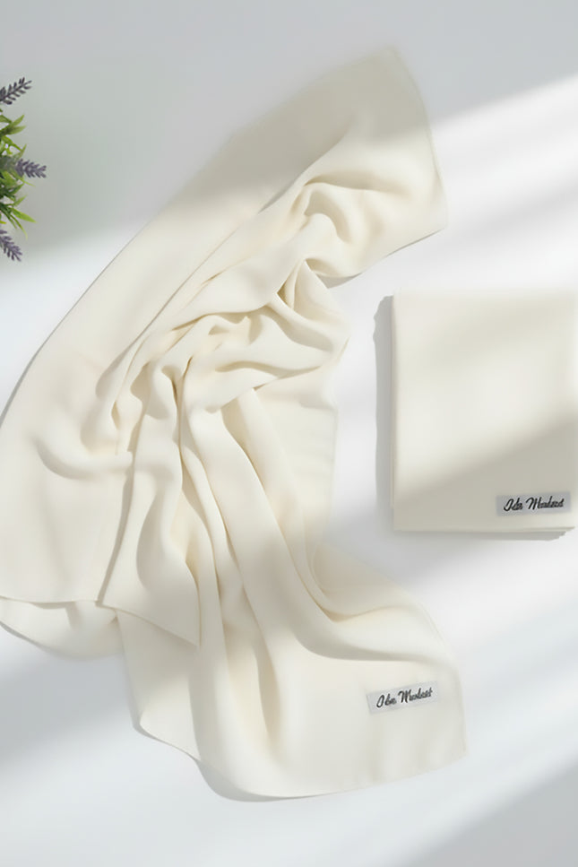 Off‑White Plain Hijab -  Wool Soft Korean Chiffon Fabric