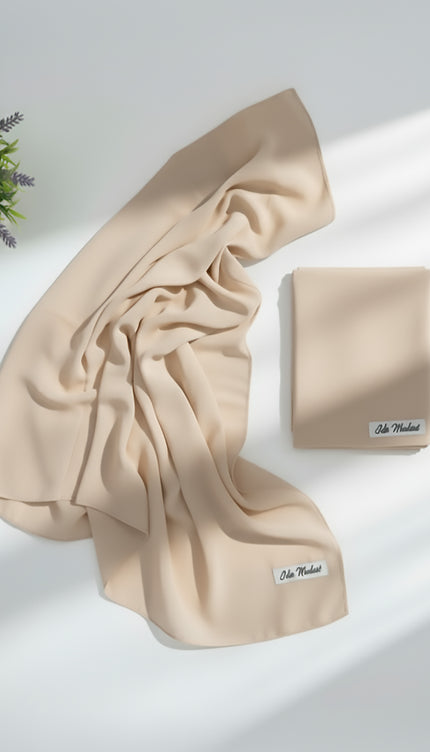 Beige Plain Hijab -  Wool Soft Korean Chiffon Fabric