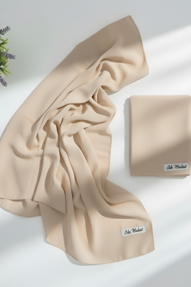 Beige Plain Hijab -  Wool Soft Korean Chiffon Fabric