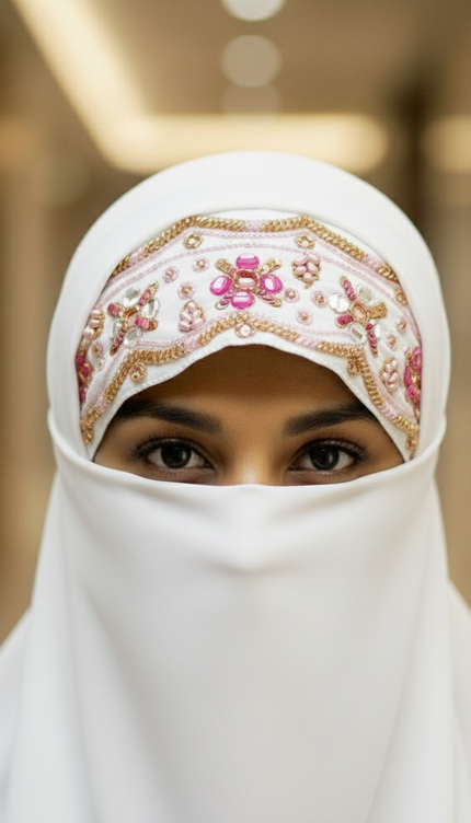 Handwork Designer Hijab powder pink - Wool Peach imported korean chiffon