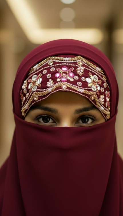 Handwork Designer Hijab powder pink - Wool Peach imported korean chiffon