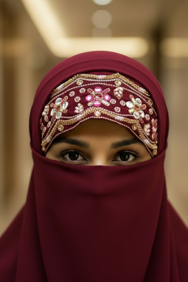 Handwork Designer Hijab powder pink - Wool Peach imported korean chiffon