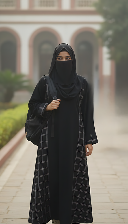 Black Fabric Manipulated A-Line Abaya | Elegant Korean Nida Modest Wear | Designer Handcrafted Look for Everyday & Formal Wea