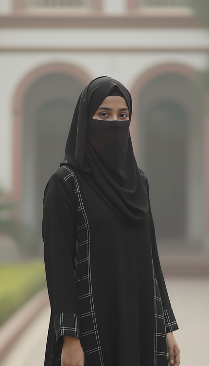 Black Fabric Manipulated A-Line Abaya | Elegant Korean Nida Modest Wear | Designer Handcrafted Look for Everyday & Formal Wea