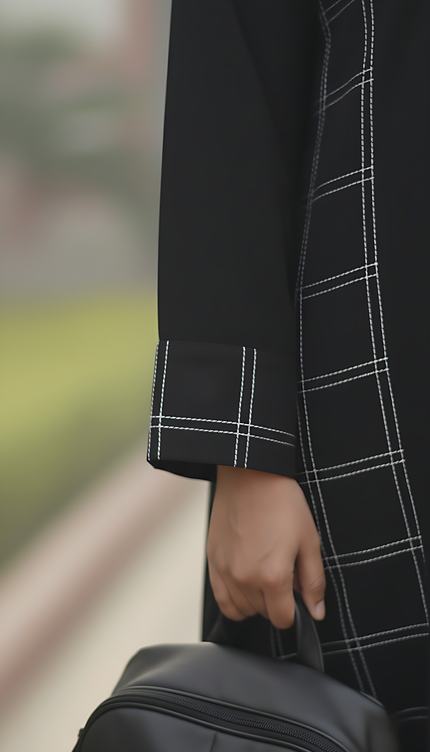 Black Fabric Manipulated A-Line Abaya | Elegant Korean Nida Modest Wear | Designer Handcrafted Look for Everyday & Formal Wea