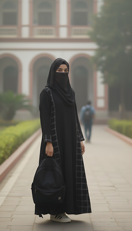 Black Fabric Manipulated A-Line Abaya | Elegant Korean Nida Modest Wear | Designer Handcrafted Look for Everyday & Formal Wea