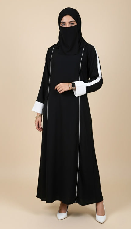White Sleeves Daily wear Abaya using Imported Korean Nida