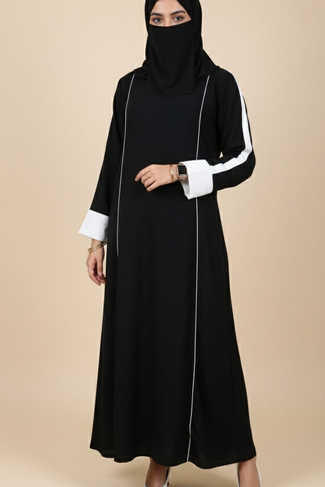 White Sleeves Daily wear Abaya using Imported Korean Nida