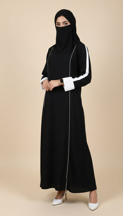 White Sleeves Daily wear Abaya using Imported Korean Nida