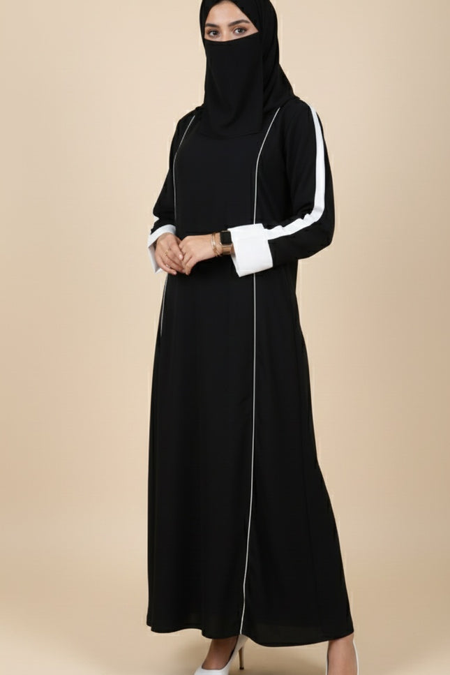 White Sleeves Daily wear Abaya using Imported Korean Nida
