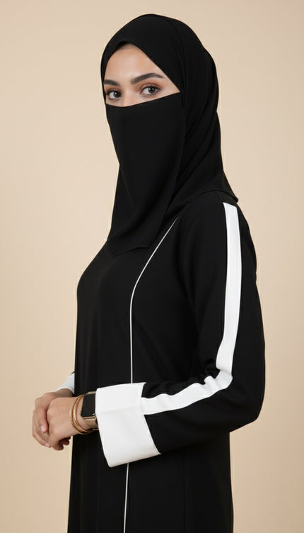 White Sleeves Daily wear Abaya using Imported Korean Nida