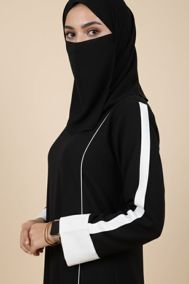 White Sleeves Daily wear Abaya using Imported Korean Nida