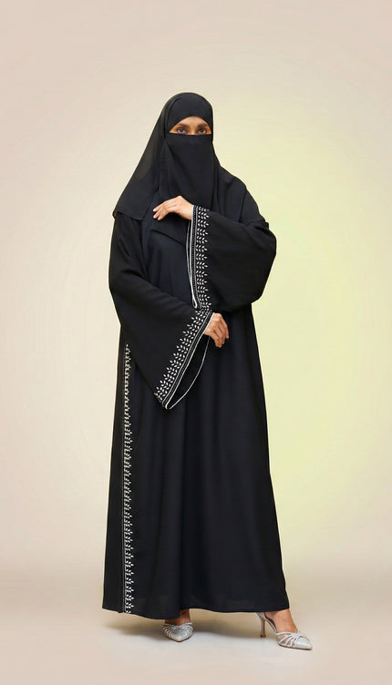 Umbrella-Sleeve Crystal Abaya with Cutdhana | Royal Luxury Nida