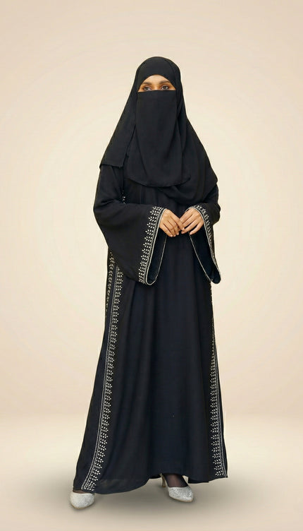 Umbrella-Sleeve Crystal Abaya with Cutdhana | Royal Luxury Nida