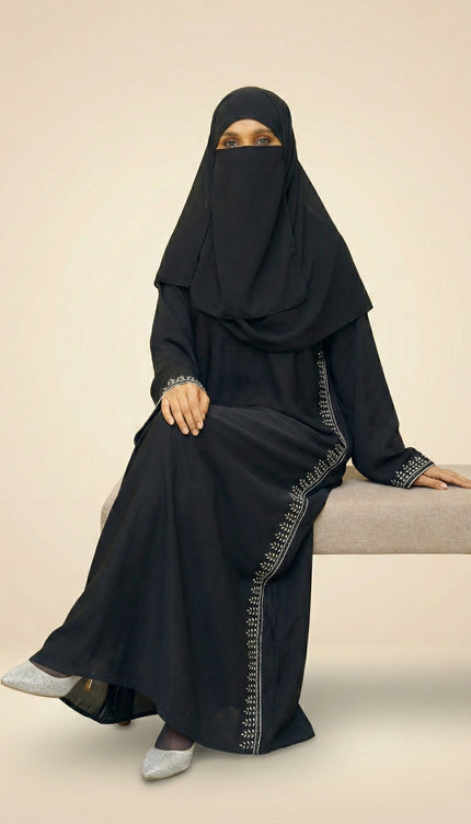Umbrella-Sleeve Crystal Abaya with Cutdhana | Royal Luxury Nida