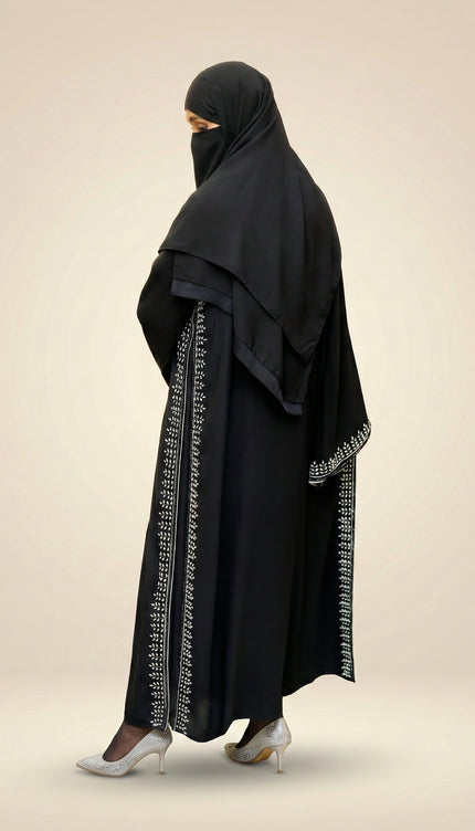 Umbrella-Sleeve Crystal Abaya with Cutdhana | Royal Luxury Nida