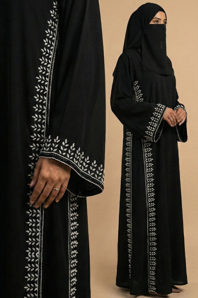 Umbrella-Sleeve Crystal Abaya with Cutdhana | Royal Luxury Nida