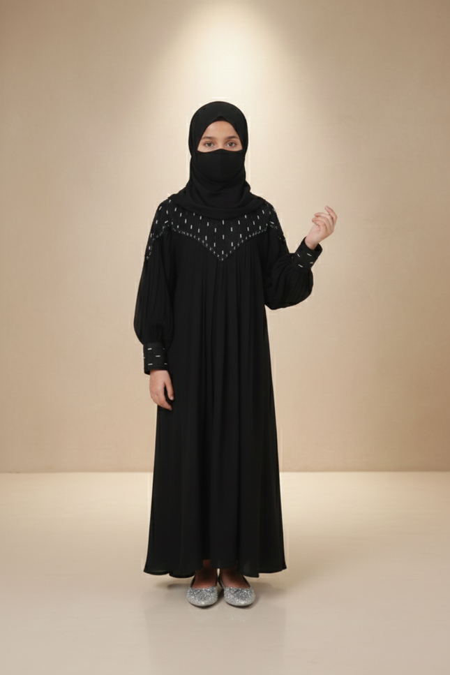 Black Korean Nida Princess Style Abaya Mother & Daughter Set