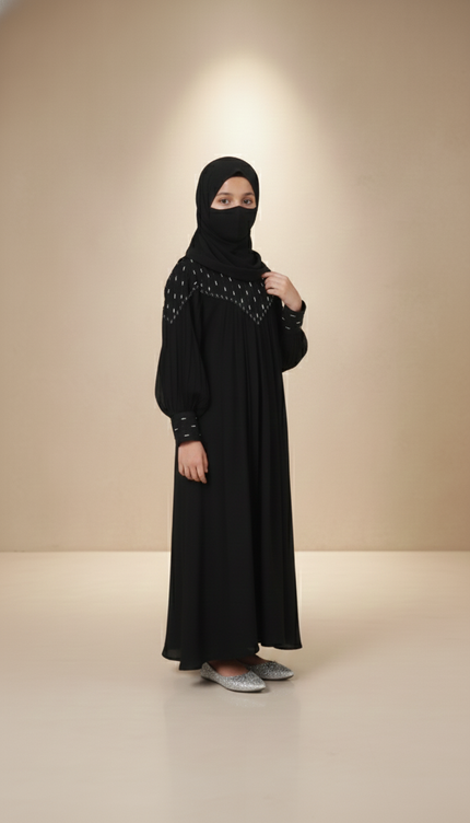Black Korean Nida Princess Style Abaya Mother & Daughter Set