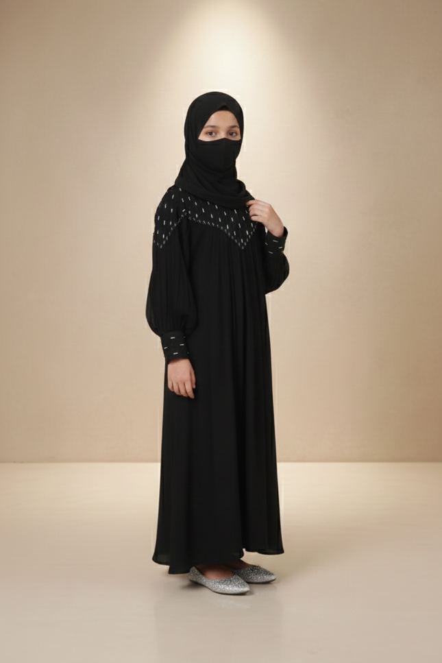 Black Korean Nida Princess Style Abaya Mother & Daughter Set