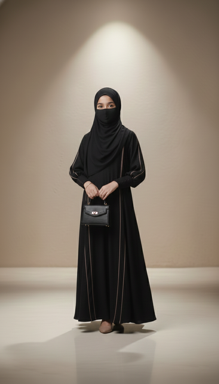 Kids Black A-Line Abaya with Front-Slit Sleeve Detail | Imported Nida & Chiffon