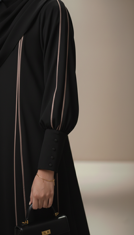 Kids Black A-Line Abaya with Front-Slit Sleeve Detail | Imported Nida & Chiffon