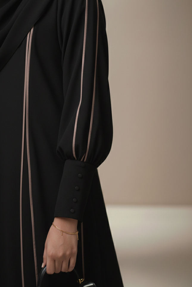 Kids Black A-Line Abaya with Front-Slit Sleeve Detail | Imported Nida & Chiffon