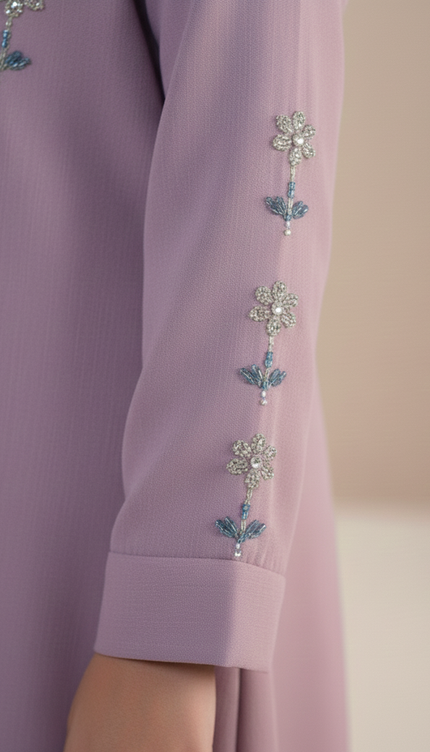 Luxury Lavender Floral Embroidered Kids Abaya