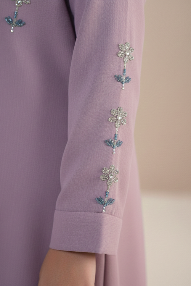 Luxury Lavender Floral Embroidered Kids Abaya