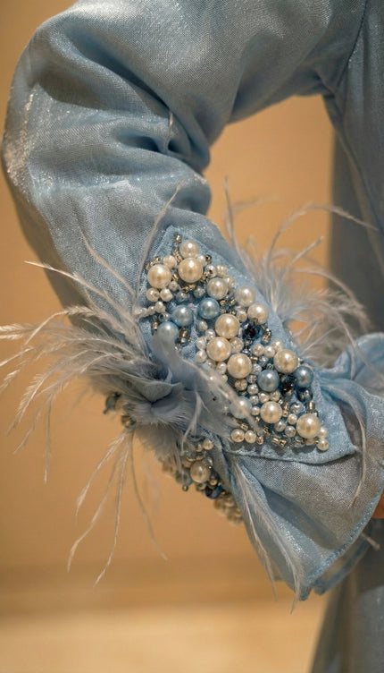 Luxury Kids Jacket Abaya – Soft Glamour with Graceful Modesty Feather Cuff Designer Modest Wear