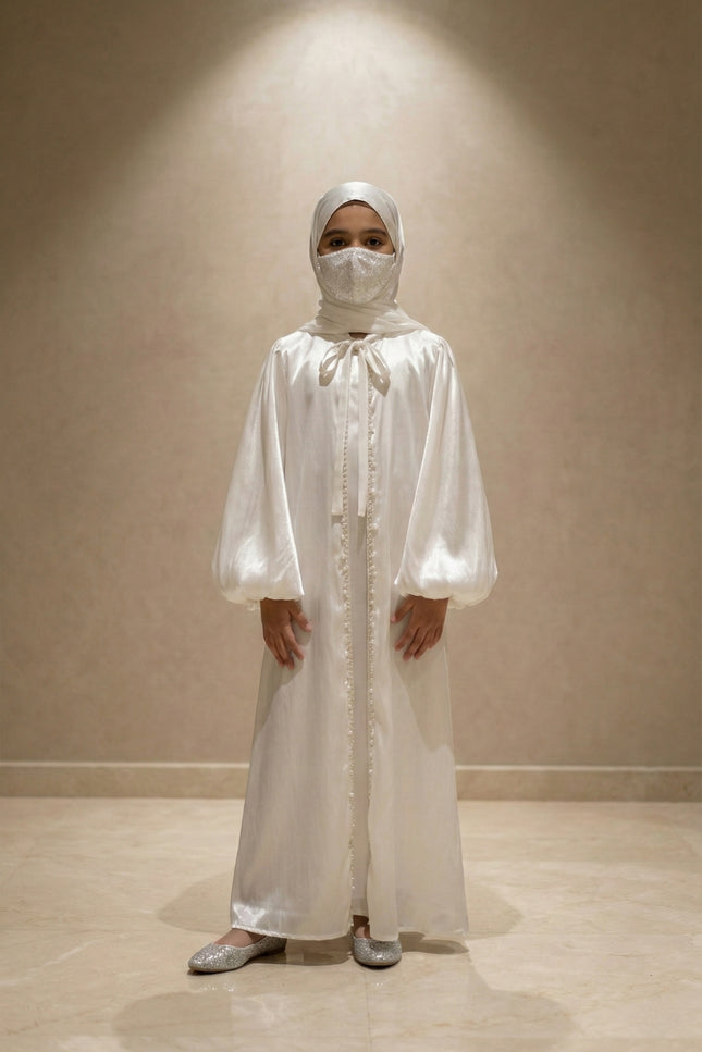 Ivory Kids Abaya with Pearl Detail | Luxury Eid Wear