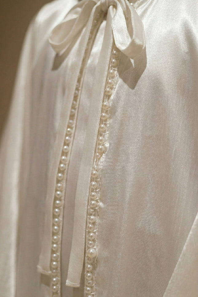 Ivory Kids Abaya with Pearl Detail | Luxury Eid Wear