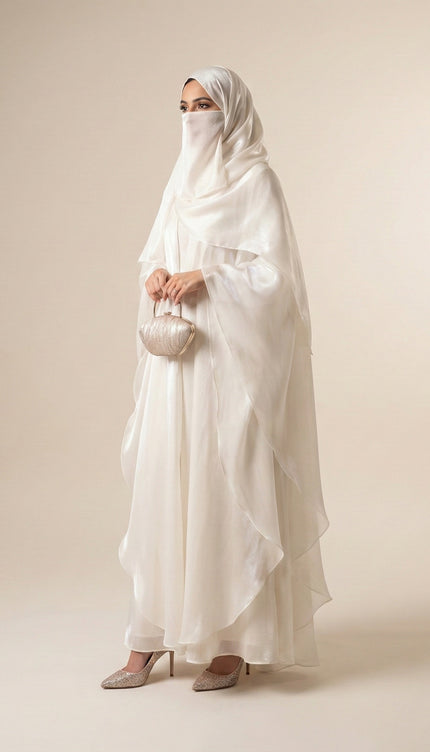 Double-Layer Butterfly Farsha Jacket Abaya Mother & Daughter Shimmer Organza
