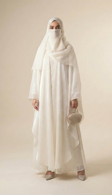 Double-Layer Butterfly Farsha Jacket Abaya Mother & Daughter Shimmer Organza