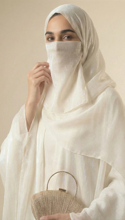 Pearlescent Bridal Abaya Set | Off-White Armani Satin Modest Wear
