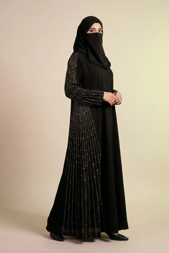 Modern Luxury Abaya with Golden Zari Detailing