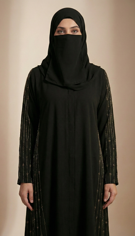 Modern Luxury Abaya with Golden Zari Detailing
