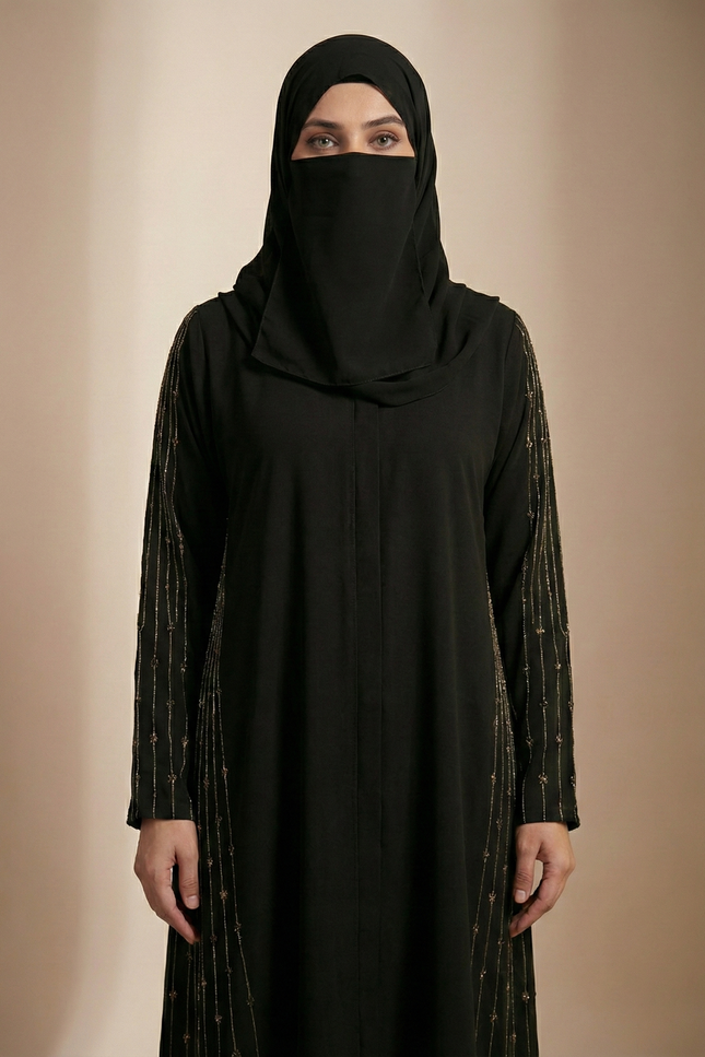 Modern Luxury Abaya with Golden Zari Detailing