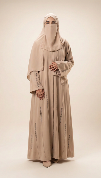 Minimalist Designer A-Line Abaya with Pintuck & Hand Embellishment