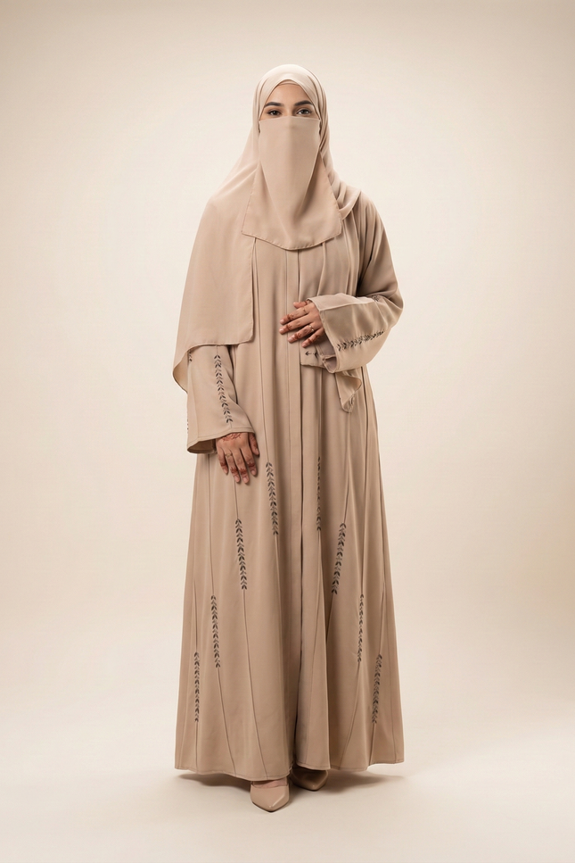 Minimalist Designer A-Line Abaya with Pintuck & Hand Embellishment