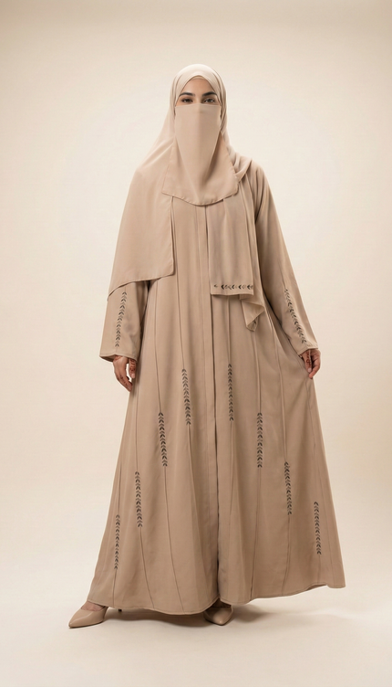 Minimalist Designer A-Line Abaya with Pintuck & Hand Embellishment